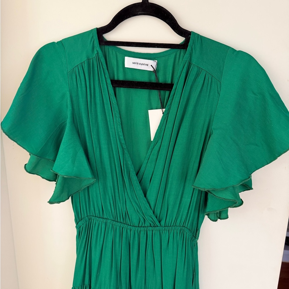 Kelly Green Flutter Sleeve Dress